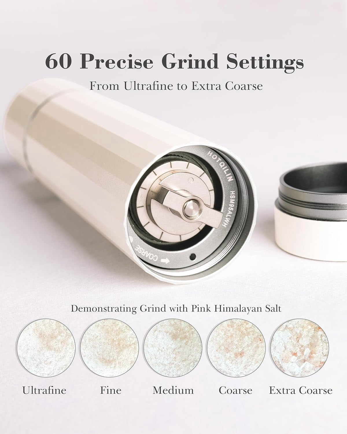 Salt Grinder Refillable – Manual Salt and Pepper Grinder with Titanium Alloy Core, 60+ Adjustable Settings | High Output, Easy to Clean, Durable Aluminum Body