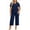 Navy, variant on Vivianyo HD Women's Plus Size Set Notch Neck Short Sleeve Top and Wide Leg Crop Pants Set, Two Piece Sets for Women Casual Vacation Travel Outfit, Women's Navy, Sizes XS-5XL