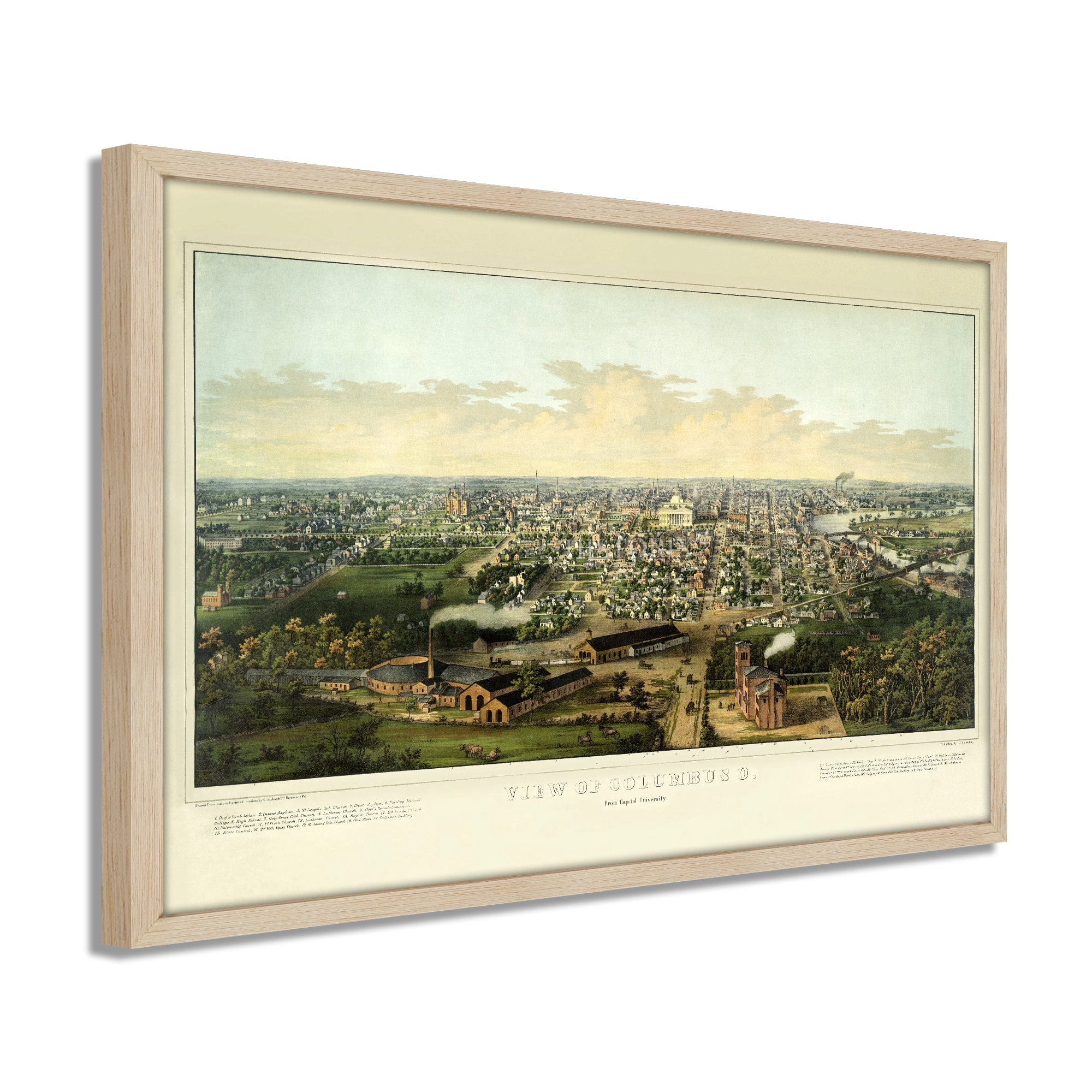 1867 Columbus Ohio Map - Framed Vintage Columbus Map - History Map of Columbus  Ohio - View of Columbus OH Map from Capitol University Wall Art Poster  Print - Walmart.com