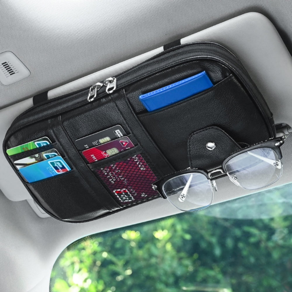 Car Sun Visor Organizer Auto Car Visor Pocket and Interior Accessories Car  Truck Visor Storage Pouch Holder with Multi-Pocket Net Zippers(Black)