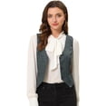 thumbnail image 1 of INSPIRE CHIC Veste Sans Manches à Carreaux Extensible Asymétrique à Col en V Taille Cintrée avec Boutons Noir G, 1 of 5