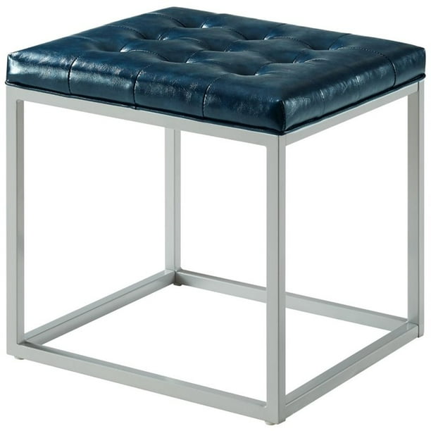Posh Living Nolan Tufted Faux Leather Cube Ottoman with Metal Frame in