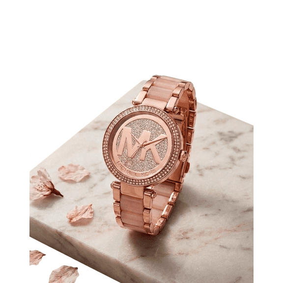 Michael Kors Women's Parker Crystal Pave Logo Rose Gold Watch MK6176