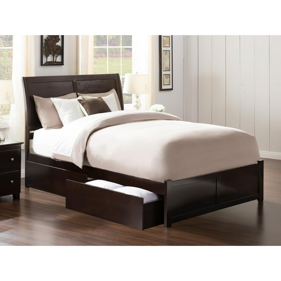 Portland Queen Platform Bed with Flat Panel Foot Board and 2 Urban Bed Drawers in Espresso
