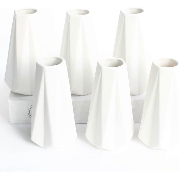 Modern White Vase for Flowers Set of 6, White Ceramic Vases for Pampas Grass Small Boho Vases,Minimalism Style for Modern Table Shelf 6 Inch