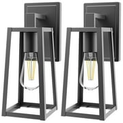 Sunco Lighting Cage Wall Sconce, Matte Black, Clear Glass Shade, Dimmable, Indoor/Outdoor Lantern, Warm White Filament Bulb Included (E26 Base), Waterproof, Wall Mount Light for Porch, Patio, Entryway