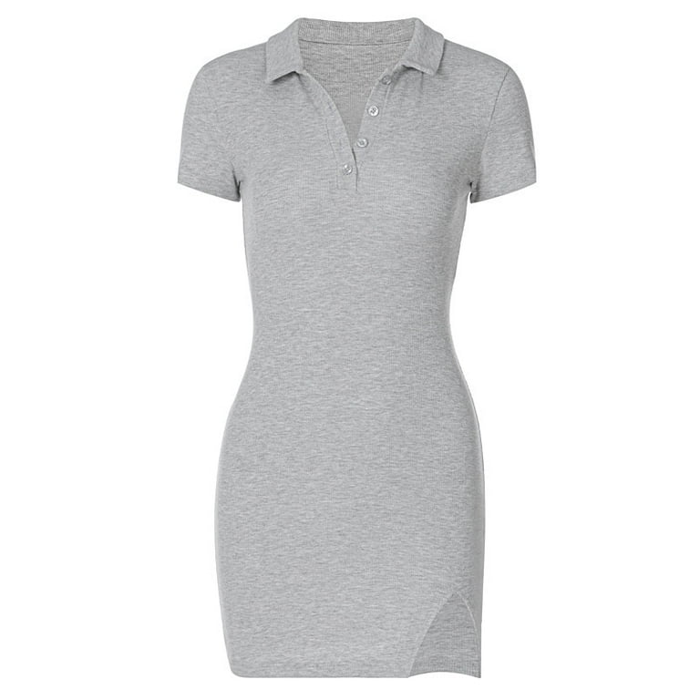 PIKADINGNIS Sexy Slit Mini Dress Women Summer Slim Fit Turndown Collar Knit  Dresses Ladies Button Short Sleeve Bodycon Dress - Walmart.com