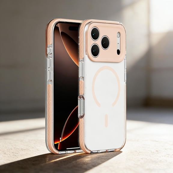for iPhone 17 Pro Max Clear Magnetic Case Compatible with Mag-Safe, Thin Slim Transparent Non Yellowing Case, Hybrid TPU Bumper Hard PC Shockproof Protective Cover for iPhone 17 Pro Max, Orange