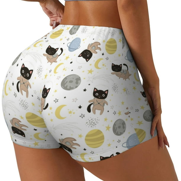 Balery Cute Cat Pantalones cortos de entrenamiento estampados para mujer, sin costuras, ajustados, para gimnasio, yoga, correr, deportes, ejercicio activo, fitness.-Medium