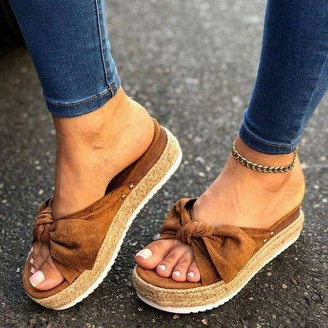 Sandales d'Été pour Femmes Décontractées Boho à Semelle Compensée Chaussures Confortables d'Extérieur à Nœud Papillon Sandales à Plateforme Chaussures pour Femmes Filles