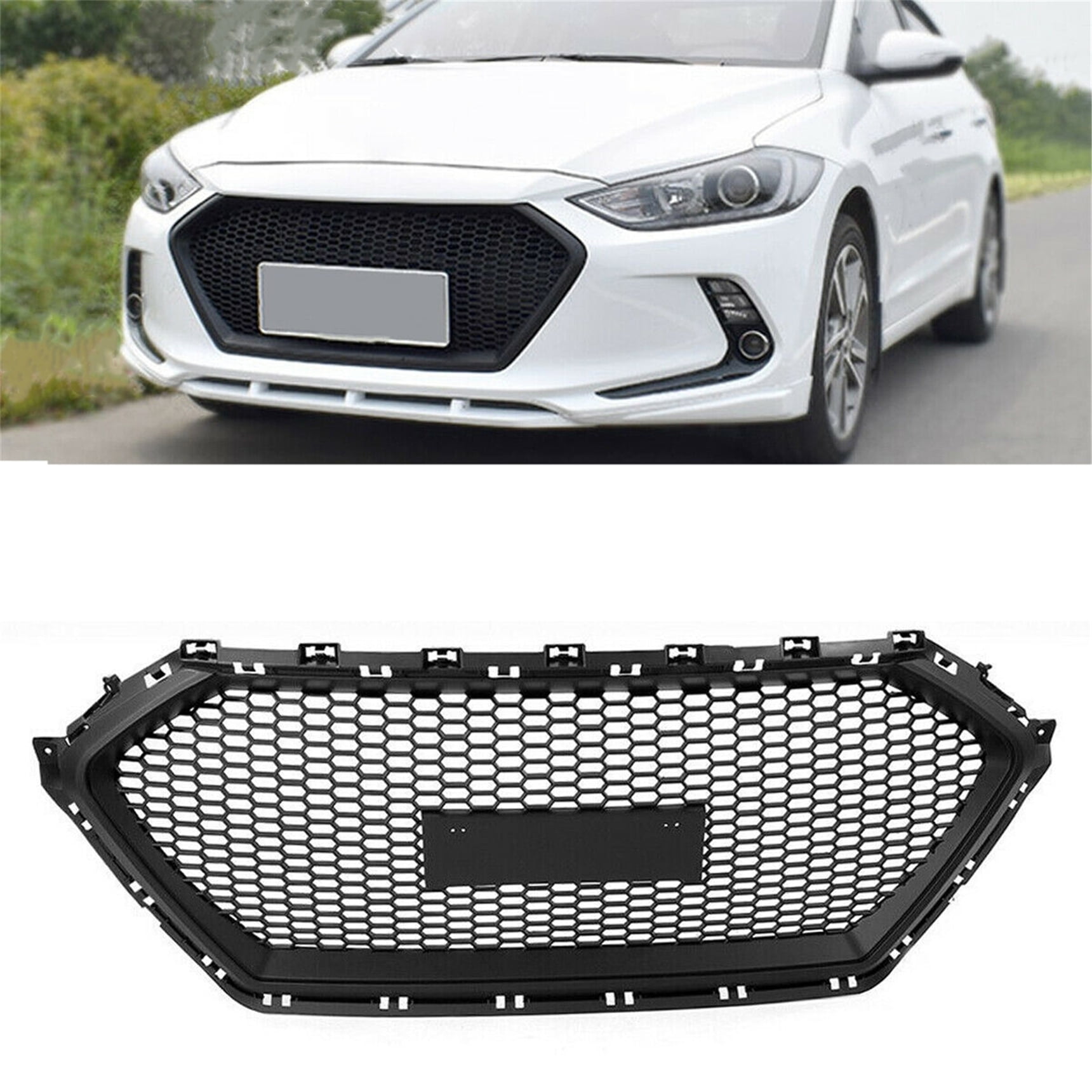LABLT Front Bumper Hood Grille Black ABS For Hyundai Elantra