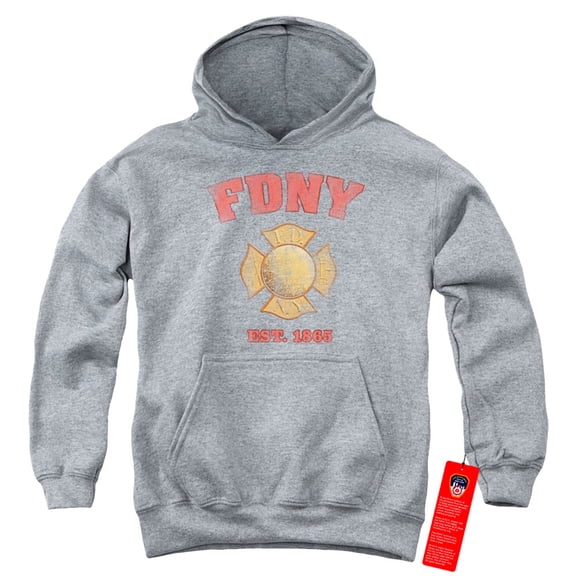New York City Fdny Vintage Badge Youth Pullover Hoodie Sweatshirt Athletic Heather