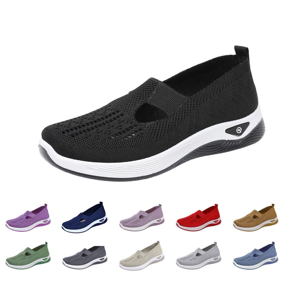 Domzle Orthopedic Shoes for Women Arch Support Slip on Non Slip Tennis Shoes Wide Width Mesh Stretch Walking Shoes Comfortable 2026 New Foam Shoes Beige