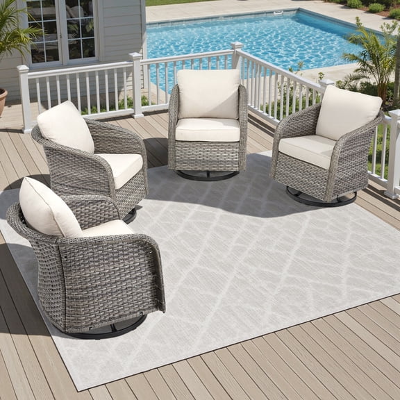 PARKWELL Outdoor Patio Swivel Glider Chairs Set of 4, Wicker Oversized Swivel Rocking Sofa Chairs with Cushion, Deep Seat Rocker Lounge Chairs for Porch Balcony Backyard