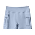 thumbnail image 5 of Womens Yoga Shorts Pocket High Waist Lifting Stretchy Slim Fit Solid Print Lightweight Gym Shorts for Workout Wear Blue L, 5 of 5