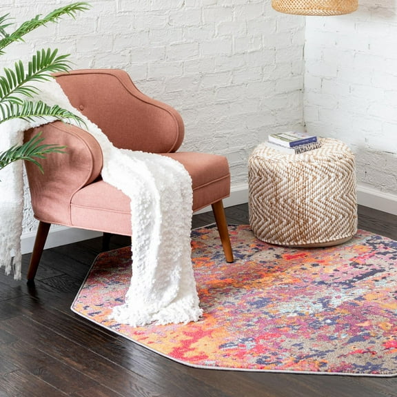 Unique Loom Vivid Collection Area Rug - Ahmedabad (5' 3" Octagon Multi/Beige)