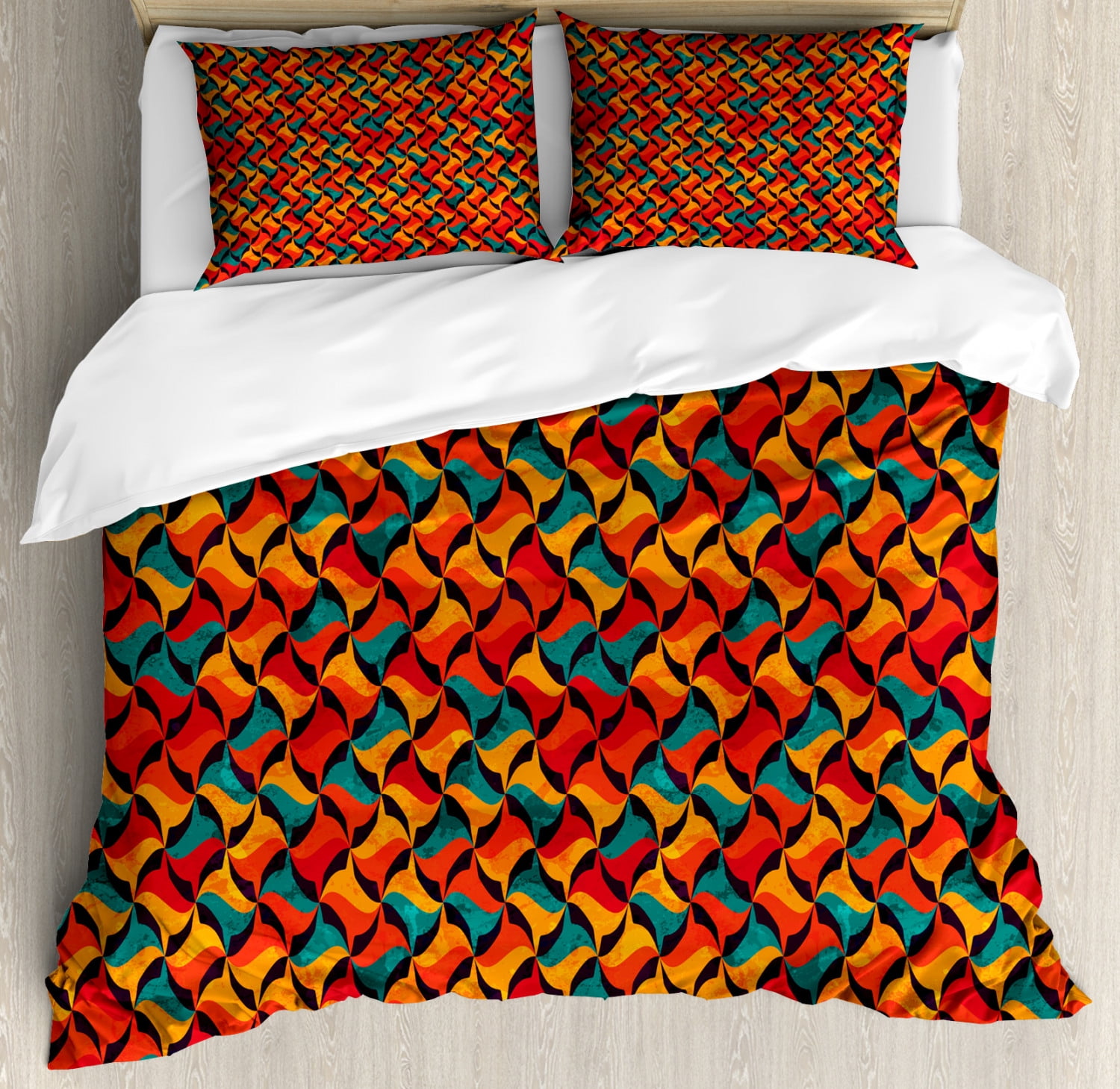 Geometric Duvet Cover Set, Abstract Funky Waves Contemporary Style