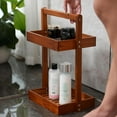 thumbnail image 3 of Utoplike Teak Wood Shower Caddy Corner, 2 Tier Bathroom Organizer Countertop, Standing Shower Rack with Handle, Stand Up Shower Basket for Shampoo, Shelf Rack for Inside Shower, Kitchen Desktop, 3 of 6