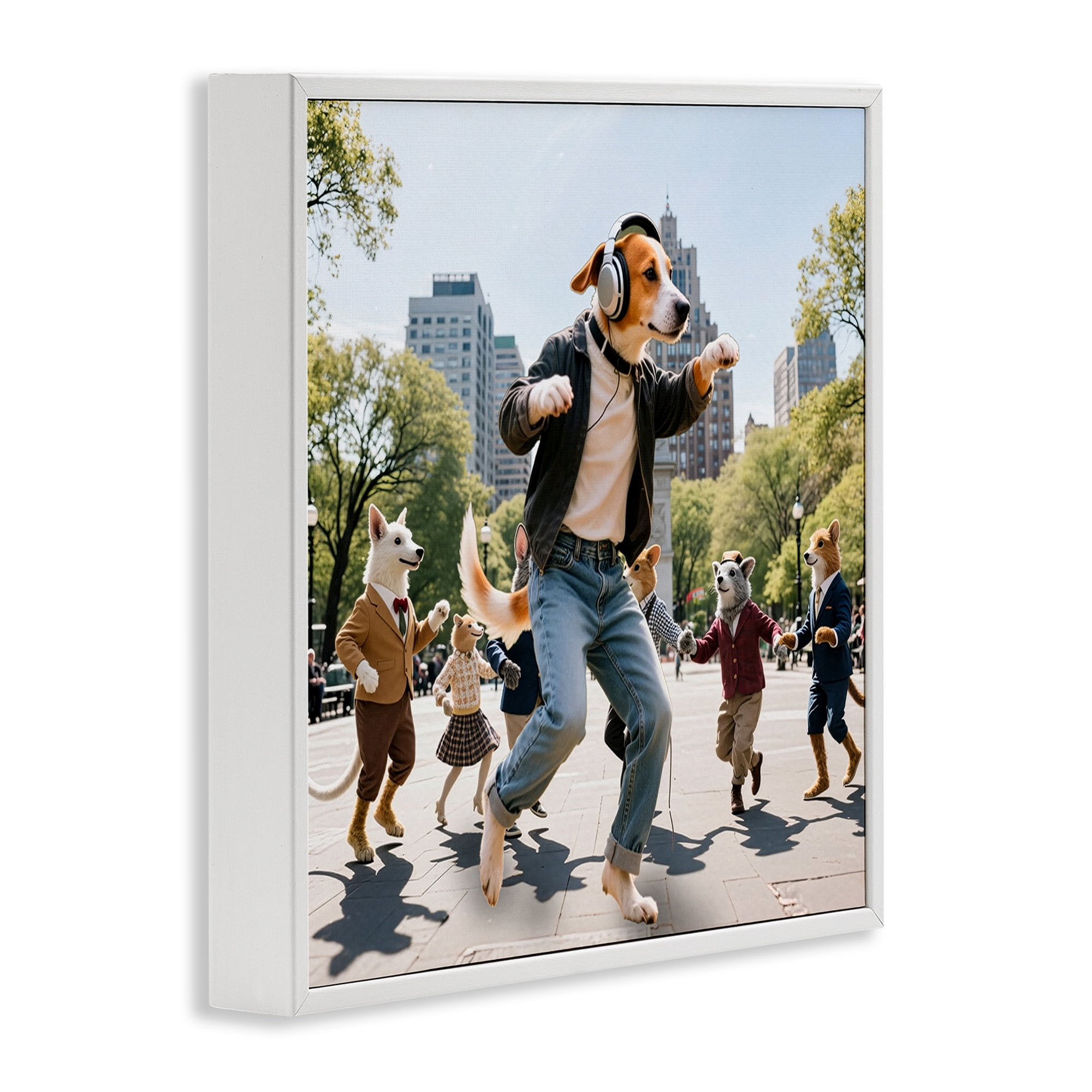 Stupell Industries Stylish Dog Dancing in Park White Framed Giclee Art, design by CAD Designs