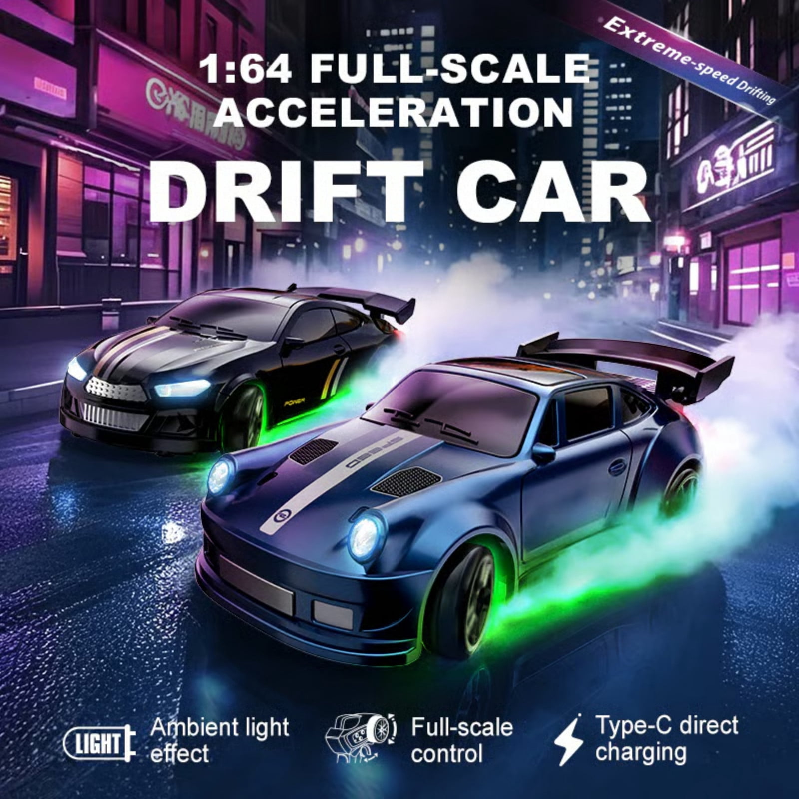 SugarBloom 1:64 Scale Small Drift Car, 4-Wheel Proportional Desktop Remote Control Drift Racer, Mini RC Vehicle for Collectors,Black