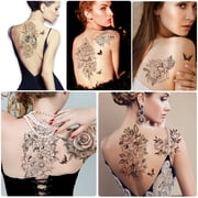 Yazhiji 49 Sheets Flower Temporary Tattoos Sticker Large Sexy Flowers Butterfly Snake Waterproof Half Arm Fake Tattoo Sticker
