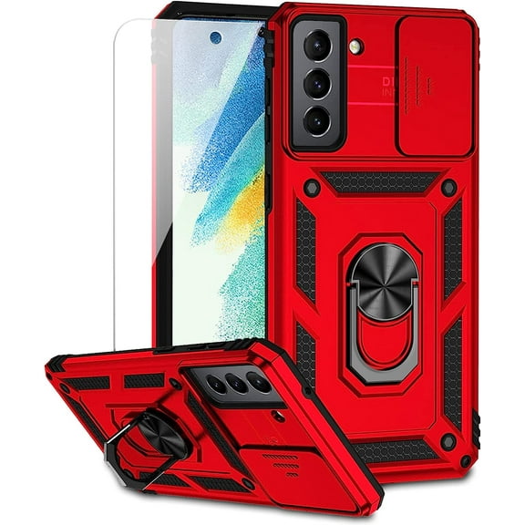 for Samsung Galaxy S21 FE 5G Case, Military-Grade Drop Tested Magnetic Ring Holder Kickstand Protective Phone Case for Samsung Galaxy S21 FE 5G (Red)