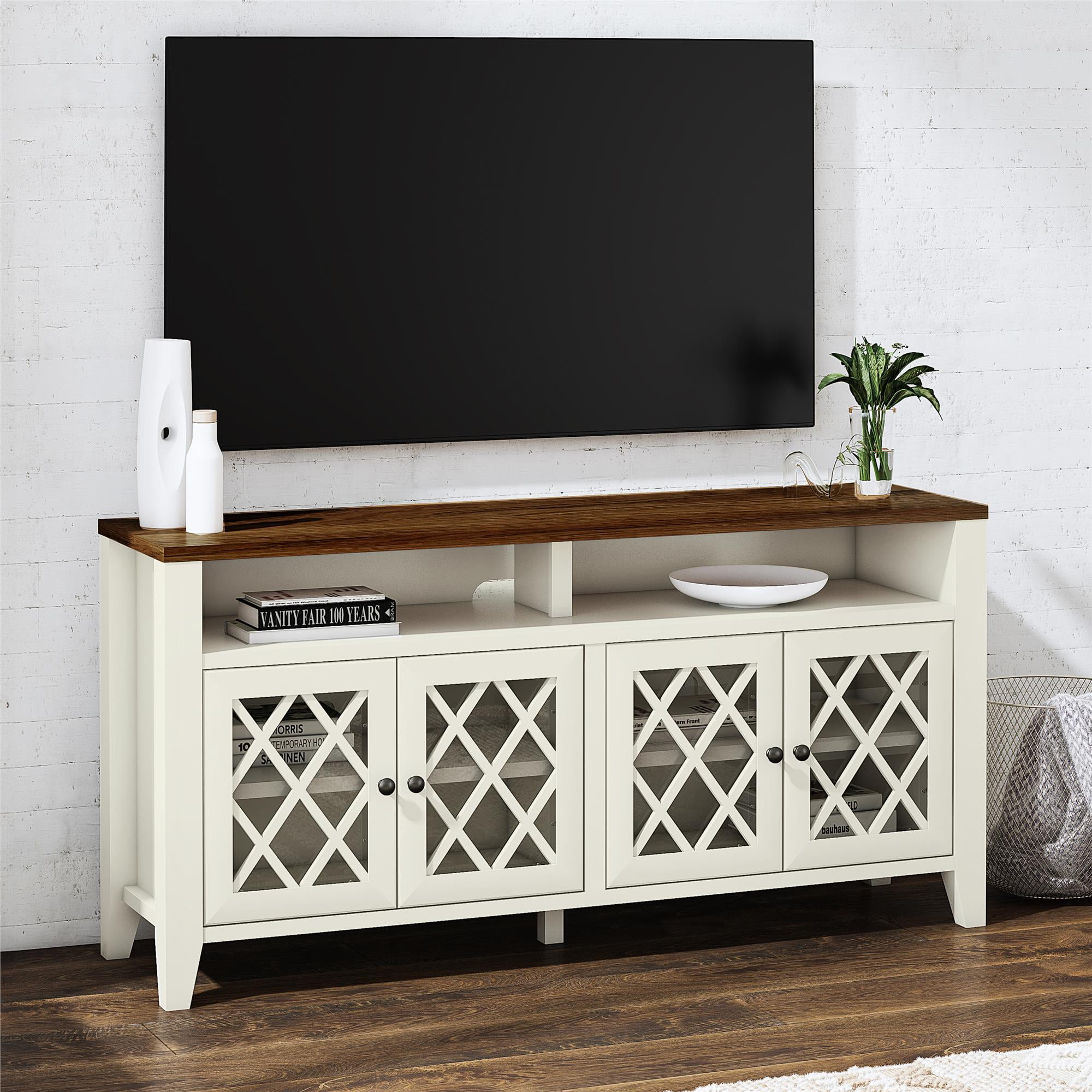 Better Homes & Gardens Trellis TV Stand for TVs up to 65", Ivory/Walnut