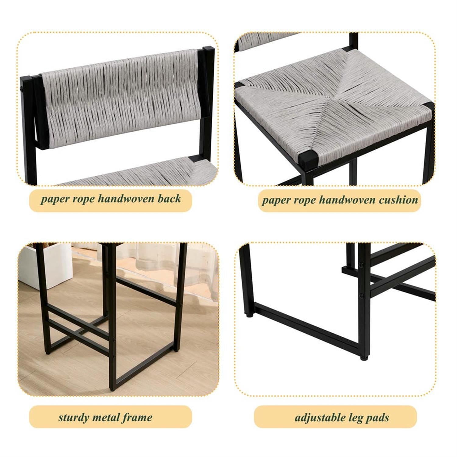 Demi Bonn 34" Counter Height Bar Stools Set of 2, Paper Rope Weave Barstools with Back, Armless Kitchen Island Countertop Chairs for Dining Room, Gray