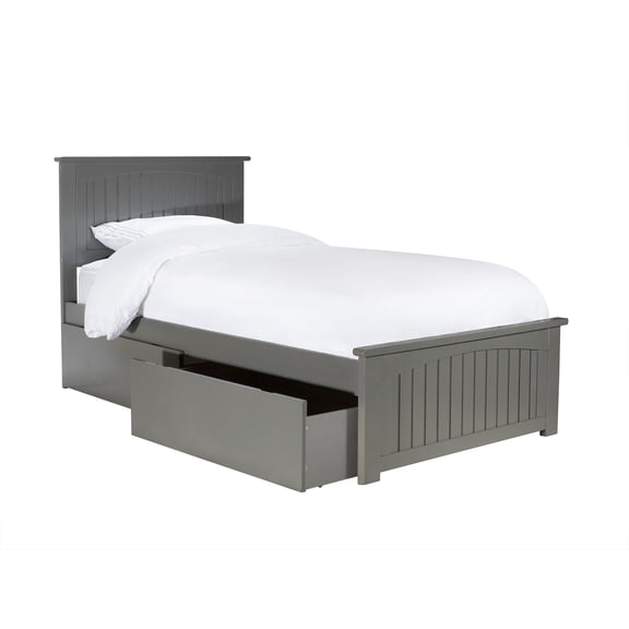 Platform Bed with Footboard & Drawers - Grey Bedroom Furniture