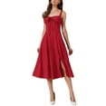 thumbnail image 2 of INSPIRE CHIC Spaghetti Strap Dresses for Women Scoop Neck Side Slit Sexy Flowy Midi Dress S Red, 2 of 6