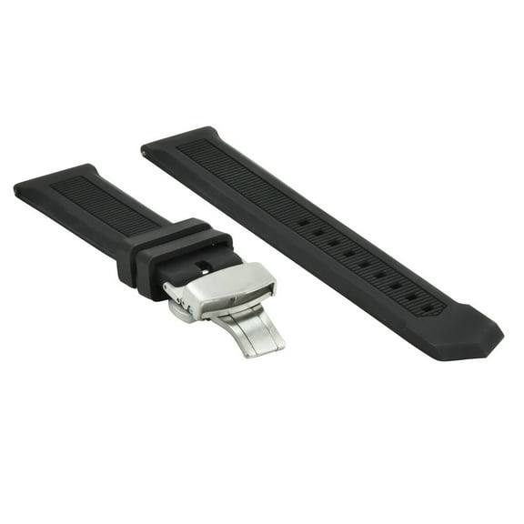 22MM RUBBER WATCH BAND STRAP BUTTERFLY CLASP FOR TAG HEUER AQUARACER BLACK SHINY