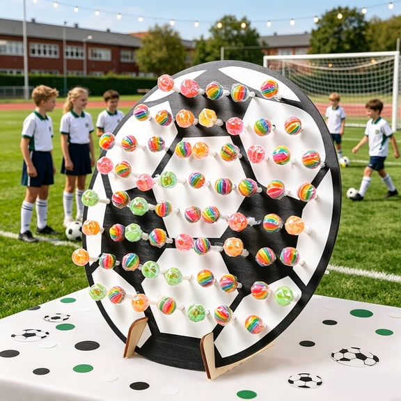 Wooden Lollipop Stand Soccer Themed Display Rack Candy Holder For Party Celebrations ,White - 30X30cm