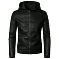 thumbnail image 3 of IYTR Warm Leather Jacket with Pocket Mens Hooded Leather Jackets Solid Color Long Sleeve Jacket Zipper Hooded Neck Black XXXXXL, 3 of 7