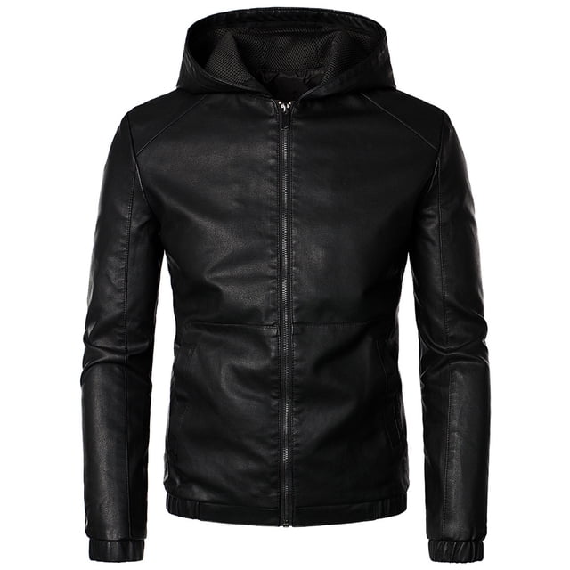 RKSTN Jackets for Men Leather Plus Fleece Jacket, Motorcycle Jacket, Warm Leather Jacket Fall and Winter Long Sleeve Jacket Coats
