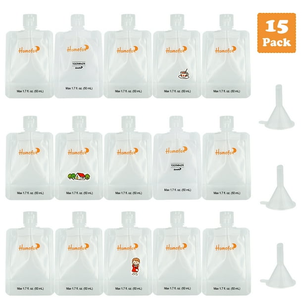 HOMEFOX 15 Pack Empty Travel Toiletries Container Plastic Squeeze Bottle Refillable 1.7 oz TSA