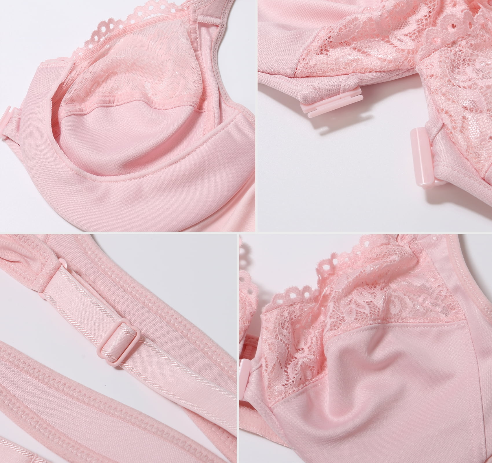 Exerin Women's Plus Size Front Closure U-Back Underwire Wide Strap Everyday Bra(Pink,44D)