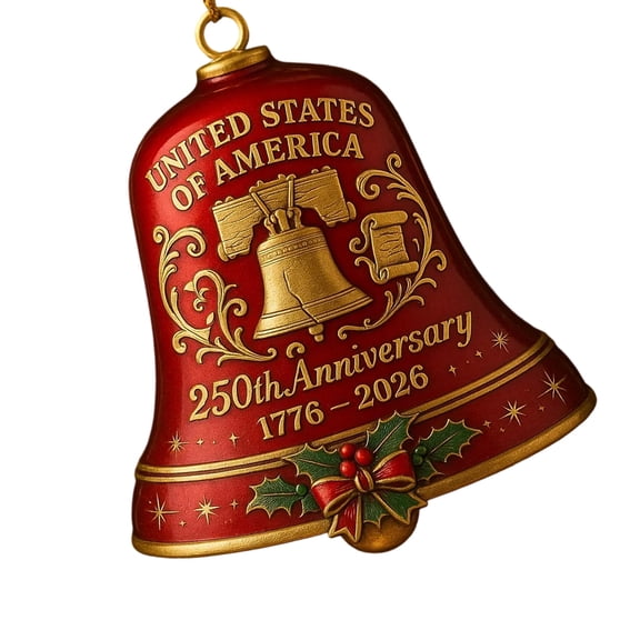 Patriotic 1776-2026 US 250th Anniversary Bells, Christmas Ornaments & Commemorative Decor
