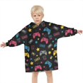 thumbnail image 3 of Blue Controllers Games Icons Black Pattern Blanket Hoodies for Kids 6-13YR Oversize Wearable Blanket Hoodies for Boys Girls Teens, 3 of 7