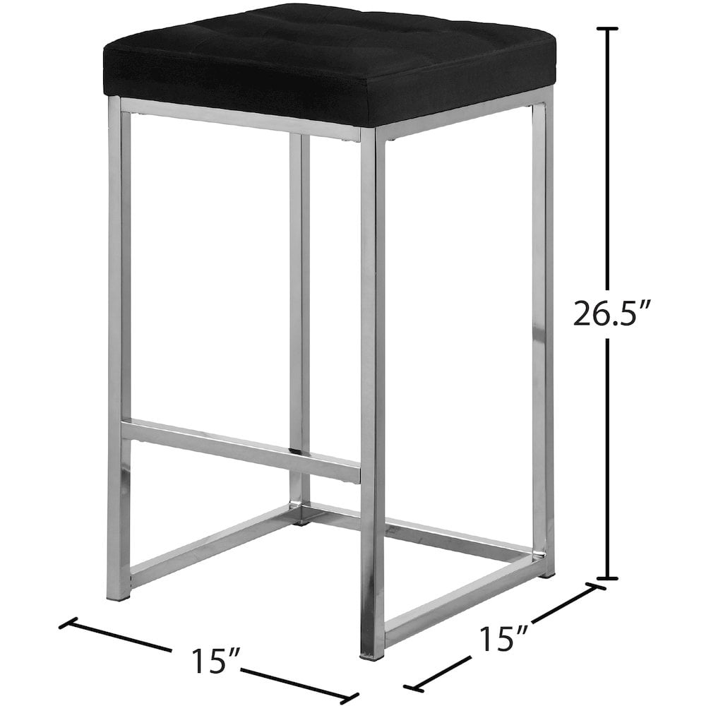 Meridian Furniture Nicola 26.5"H Velvet Counter Stool in Black (Set of 2)