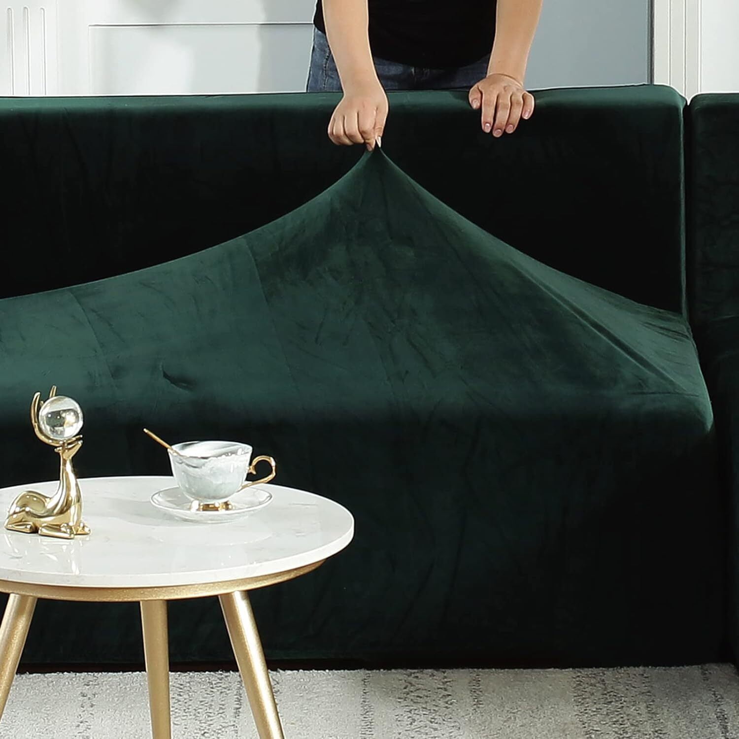 SHANNA Thick Velvet L Shape Sofa Covers, Non-Slip Sectional Couch Cover Protector Plush Sofa Slipcovers with 2pcs pillowcase for Living Room