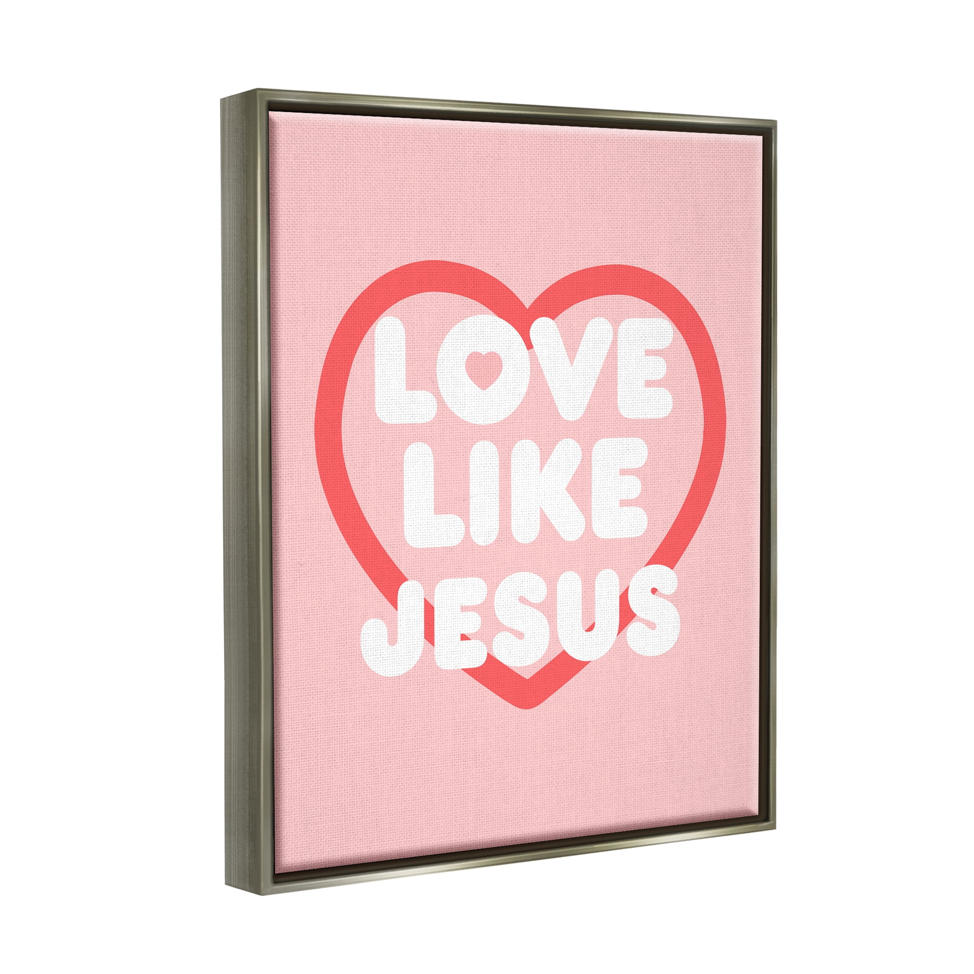 Stupell Industries Love Like Jesus Heart Inspirational Painting Gray Floater Framed Canvas Art Print Wall Art, 17 x 21