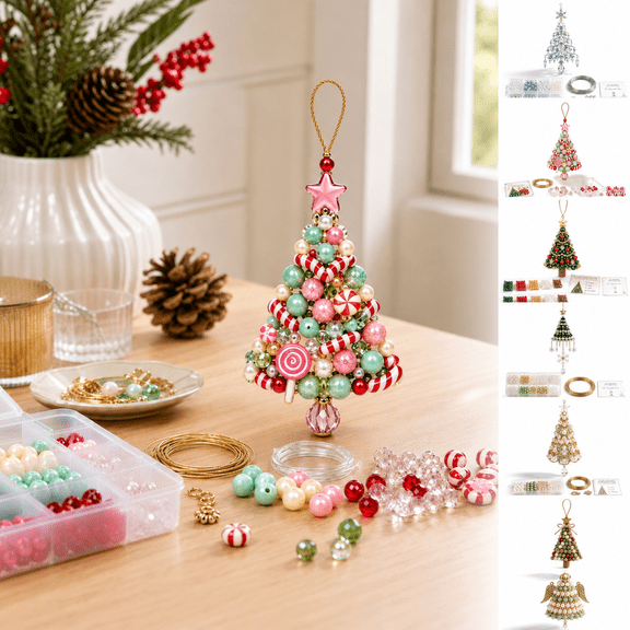 DIY Christmas Tree Beaded Ornament Kit, Premium Clear 3D Crystal Bead Holiday Craft Set, Handmade Art Project for Adults, Festive Tabletop Decor for Xmas Home Party Gift,S1