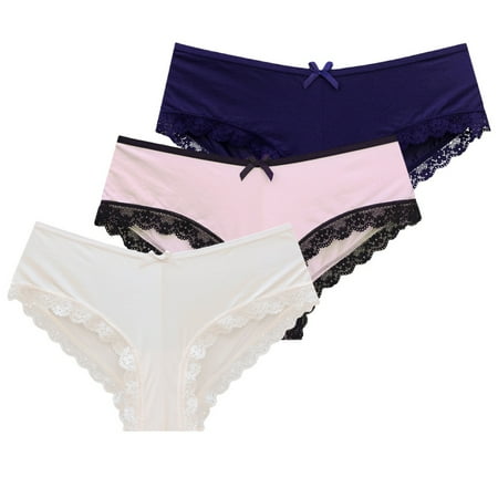 

3Pack Women Lace Trim Panties Floral Lace Underwear Plus Size Hipster Panty for Ladies Breathable Soft Stretch Panty Underpants