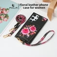 thumbnail image 6 of for Samsung Galaxy S23 Plus Mirror Wallet Case with Card Holder, Floral Flower Print Back Flip Folio PU Leather Kickstand Shoulder Strap / Wristlet Magnetic Clasp Cover for S23 Plus, Black, 6 of 11