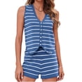 thumbnail image 3 of Womens 2 Piece Outfits Sleeveless V Neck Striped Knit Tops & Shorts, 3 of 7