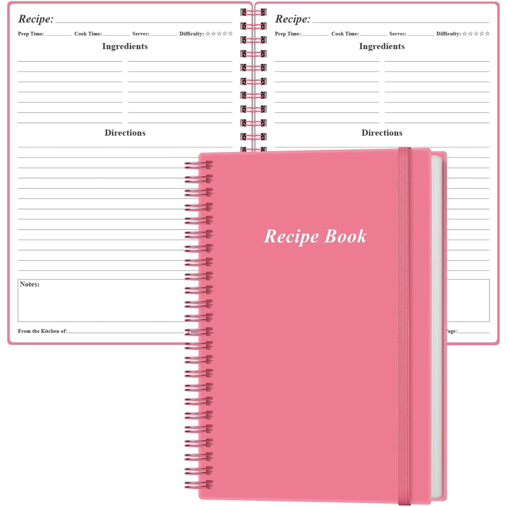 Recipe Book to Write in Your Own Recipes - Spiral Blank Cookbook - Elegant Cover Big Recipe Journal - Easy to Use Layout, 5.8" x 8.5",