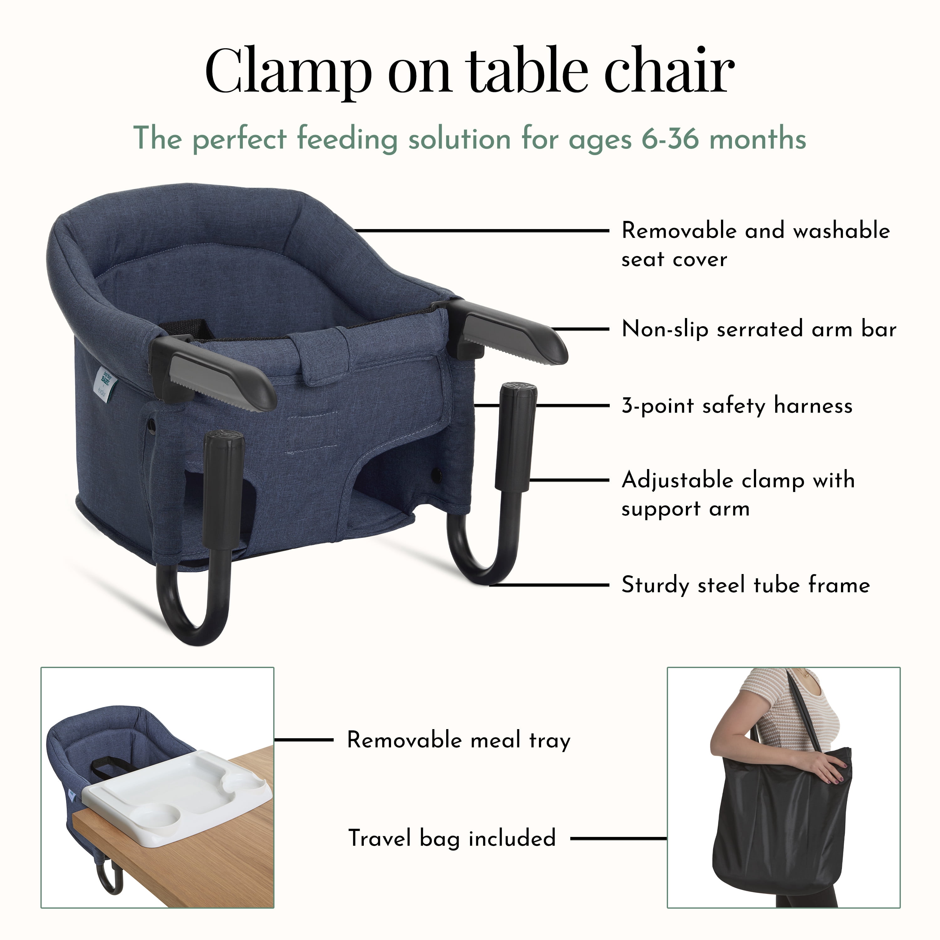 Evolur Clamp On Comfort Table Chair, Navy