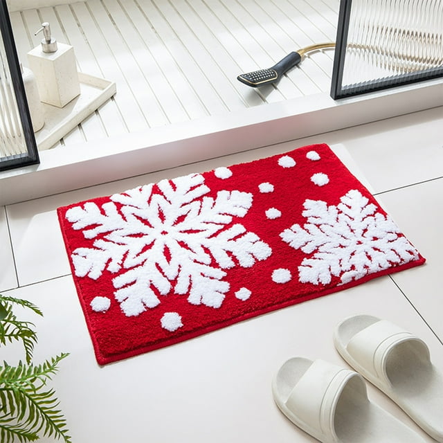 CREATITOY 241 Pcs Snowflake Shape Fluffy Doormat Absorbent Anti-Slip Red Flocked Christmas Bathroom Entrance Rug Non-Slip Carpet for Home Holiday Xmas Decorations Party plies