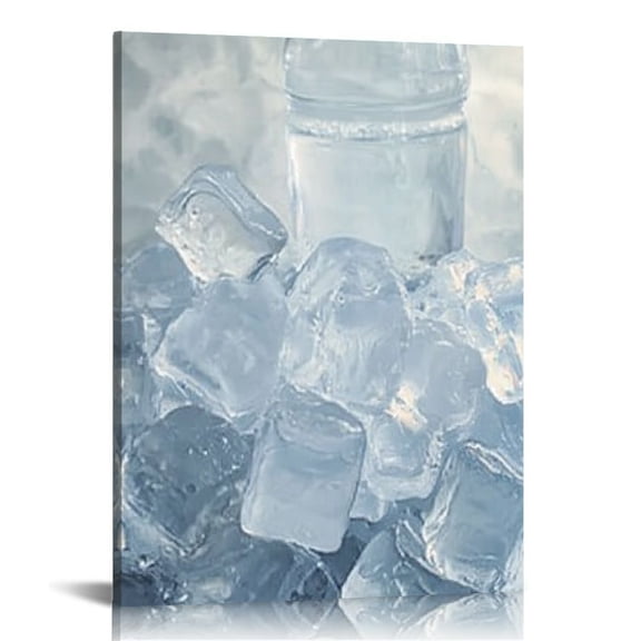 Sheronv Water Ice Cubes Fine Art Aesthetic Poster & Print Wall Painting for Home Decor - Canvas Living Room Bedroom Office Wall Art 12x16 in