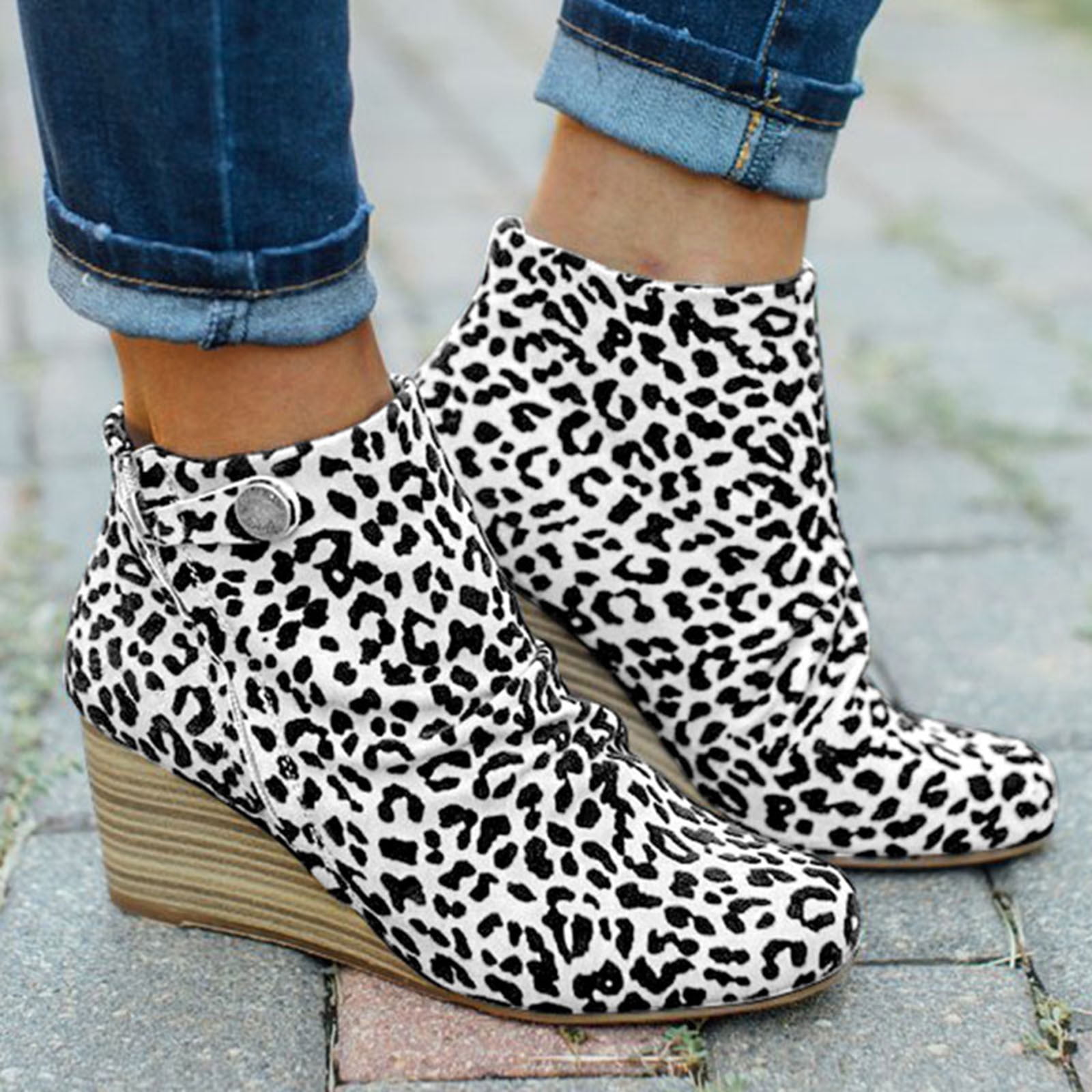 Leopard Wedge Booties